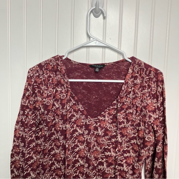 Lucky Brand Top Large Floral Red Multicolor V-neck Fall Long Sleeve Boho - Picture 2 of 7